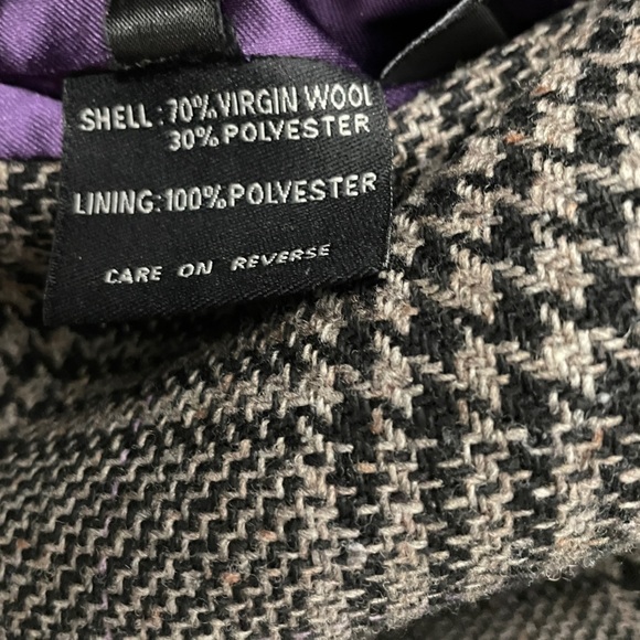 Kenneth Cole Wool Blend Houndstooth Dress Coat | Purple Brown Grey | Siz… - Picture 7 of 10